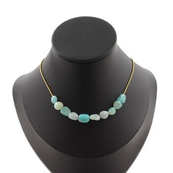 Collier 10 perles Amazonite du Brésil. Chaine en acier doré inoxydable