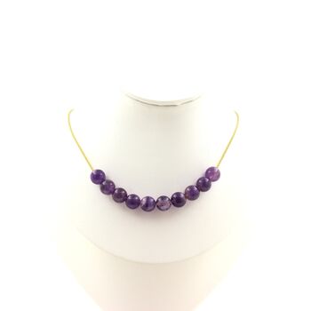Amethyst 10 beads 8 mm necklace. Golden stainless steel chain