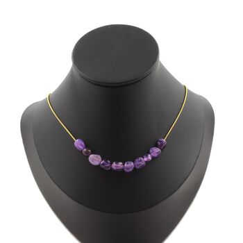 Amethyst from Brazil 10 beads necklace. Golden stainless steel chain