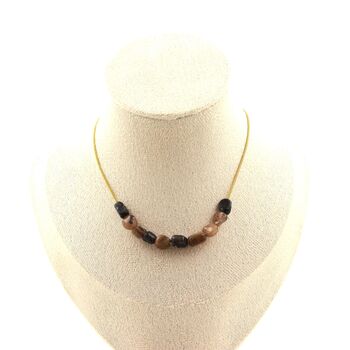 Andalusite from the USA 10 beads necklace. Golden stainless steel chain