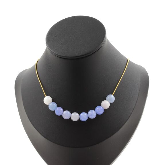 Aquamarine 10 beads 8 mm necklace. Golden stainless steel chain