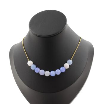 Aquamarine 10 beads 8 mm necklace. Golden stainless steel chain