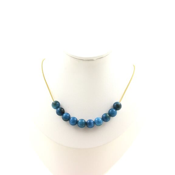 Apatite 10 beads 8 mm necklace. Golden stainless steel chain