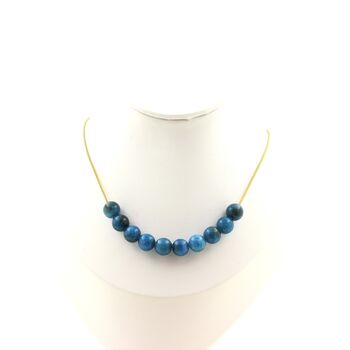 Apatite 10 beads 8 mm necklace. Golden stainless steel chain