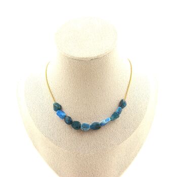 Apatite from Brazil 10 beads necklace. Golden stainless steel chain