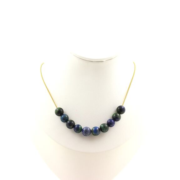Azurite Chrysocolla 10 beads 8 mm necklace. Golden stainless steel chain
