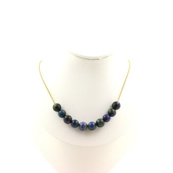 Azurite Chrysocolla 10 beads 8 mm necklace. Golden stainless steel chain