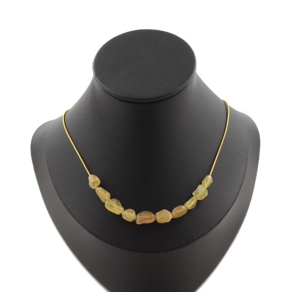 Yellow Apatite from Madagascar 10 beads necklace. Golden stainless steel chain