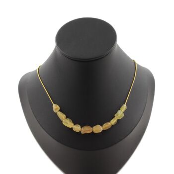 Collier 10 perles Apatite jaune de Madagascar. Chaine en acier doré inoxydable