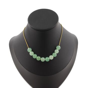 Collier 10 perles Aventurine 8 mm. Chaine en acier doré inoxydable