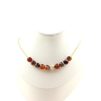 Dream Agate 10 beads 8 mm necklace. Golden stainless steel chain