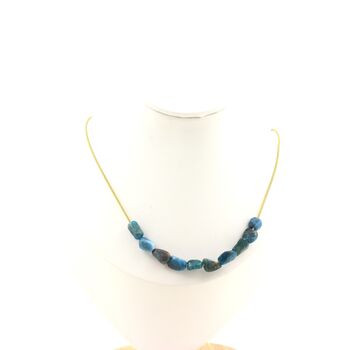 Blue Apatite from Brazil 10 beads necklace. Golden stainless steel chain