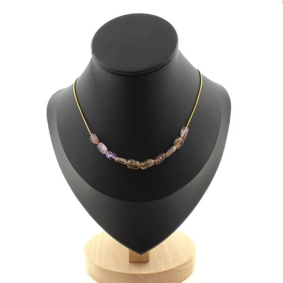 Auralite from Canada 10 beads necklace. Golden stainless steel chain