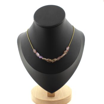 Auralite from Canada 10 beads necklace. Golden stainless steel chain