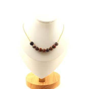 Petrified wood 10 beads 8 mm necklace. Golden stainless steel chain