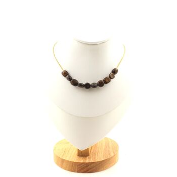 Bronzite from Brazil 10 beads necklace. Golden stainless steel chain