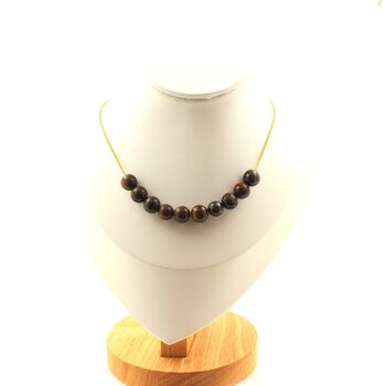Bronzite 10 beads 8 mm necklace. Golden stainless steel chain