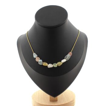 Beryl Morganite from Brazil 10 beads necklace. Golden stainless steel chain