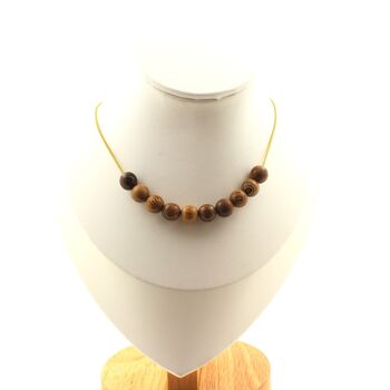Wood 10 beads 8 mm necklace. Golden stainless steel chain