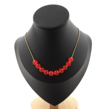 Red Chalcedony 10 beads 8 mm necklace. Golden stainless steel chain