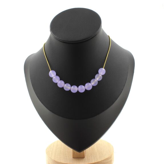 Lavender Chalcedony 10 beads 8 mm necklace. Golden stainless steel chain