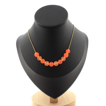Orange Chalcedony 10 beads 8 mm necklace. Golden stainless steel chain