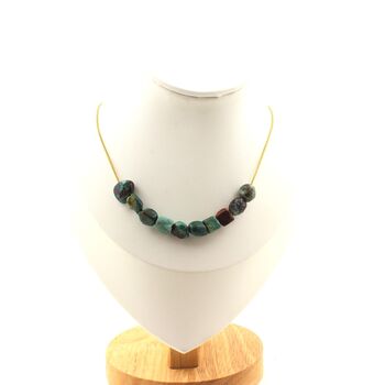 Chrysocolla from the USA 10 beads necklace. Golden stainless steel chain