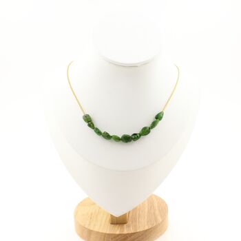 Diopside from Brazil 10 beads necklace. Golden stainless steel chain