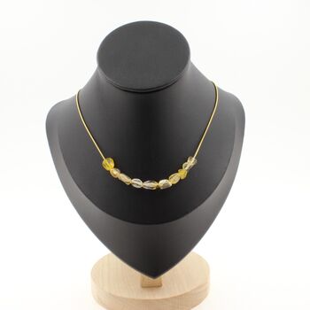 Citrine from Brazil 10 beads necklace. Golden stainless steel chain