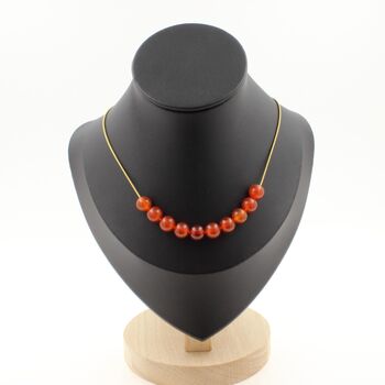 Carnelian from Uruguay quality 5A 8 mm 10 beads necklace. Golden stainless steel chain