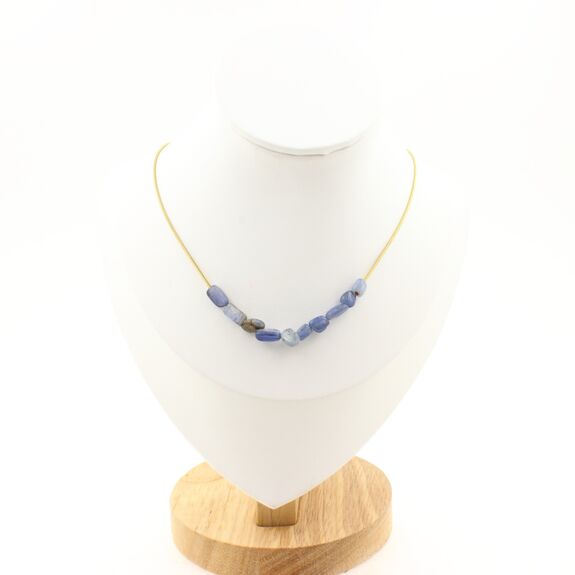 Blue kyanite from Brazil 10 beads necklace. Golden stainless steel chain
