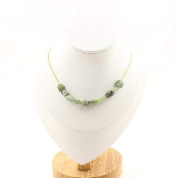 Green kyanite from Brazil 10 beads necklace. Golden stainless steel chain