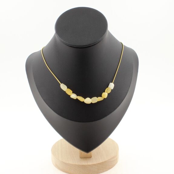 Yellow Calcite from the UK 10 beads necklace. Golden stainless steel chain
