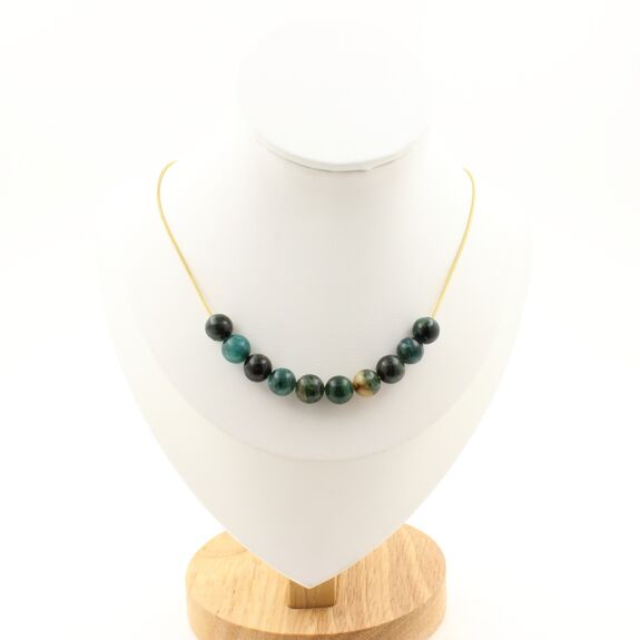 Emerald from Zambia Quality 3A 8 mm 10 beads necklace. Golden stainless steel chain