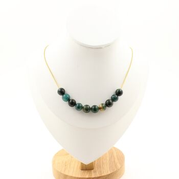 Emerald from Zambia Quality 3A 8 mm 10 beads necklace. Golden stainless steel chain