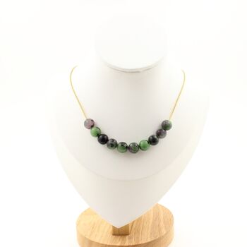 Epidote from Australia 8 mm 10 beads necklace. Golden stainless steel chain