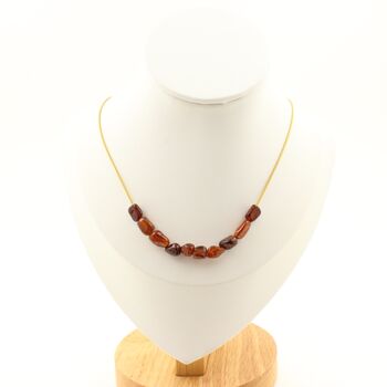 Spessartite Garnet from Mozambique 10 beads necklace. Golden stainless steel chain