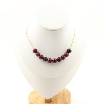 Garnet 8 mm 10 beads necklace. Golden stainless steel chain