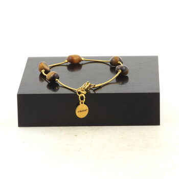 Golden Stainless steel bracelet 5 Freeform Tiger's Eye from South Africa Beads 5mm-8mm.