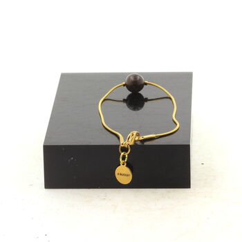 Golden Stainless steel bracelet 1 Bronzite 8 mm Bead.