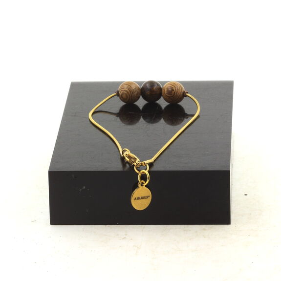 Golden Stainless steel bracelet 1 Bronzite + wood 8 mm Bead.