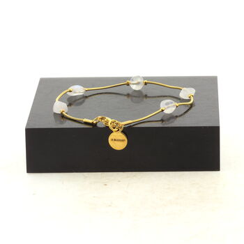 Golden Stainless steel bracelet 5 Freeform Moonstone from India Beads 5mm-8mm.