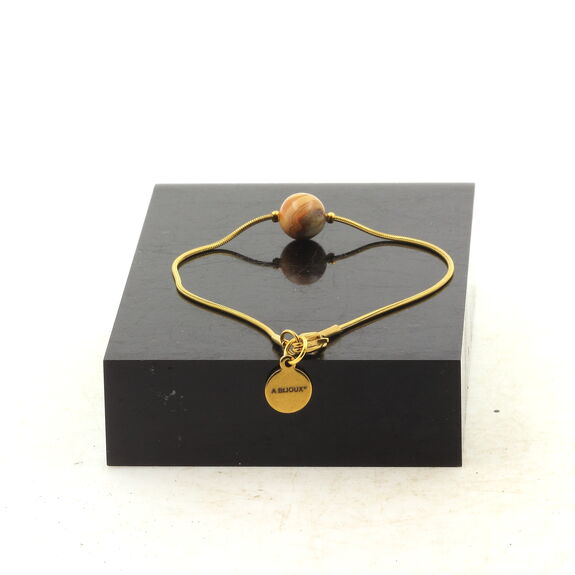 Golden Stainless steel bracelet 1 Agate crazy lace Bead 8 mm.