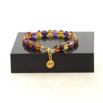 Golden Stainless steel bracelet Genuine Baltic Sea Amber Beads 5mm-6mm.
