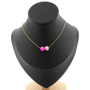 Collier 2 perles Jaspe rose jaune 8 mm. Chaine en acier doré inoxydable