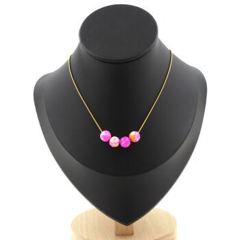 Collier 4 perles Jaspe rose jaune 8 mm. Chaine en acier doré inoxydable