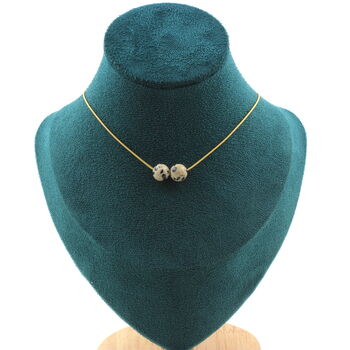 Dalmatian Jasper 8 mm 2 beads necklace. Golden stainless steel chain