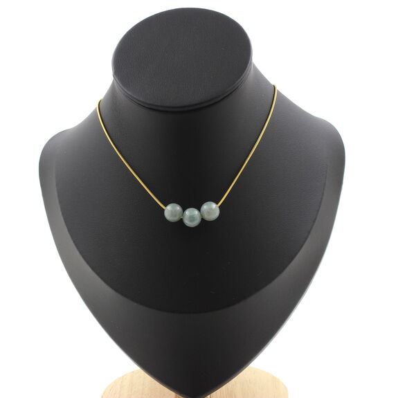 Jade 8 mm 3 beads necklace. Golden stainless steel chain
