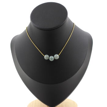 Jade 8 mm 3 beads necklace. Golden stainless steel chain