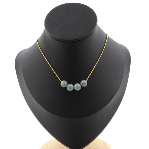 Jade 8 mm 4 beads necklace. Golden stainless steel chain